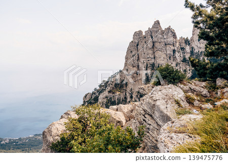 Landscape of Crimea mountains, panorama peak Ai-Petri range in haze summer 139475776