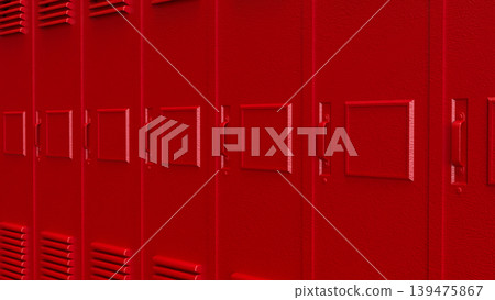 Red School Locker Row Background 3d render. Red School Locker Row Background 3d render. 139475867