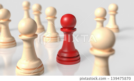 Red Chess Pawn Leadership Strategy 3d render. Red Chess Pawn Leadership Strategy 3d render. 139475870