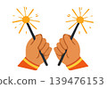 Hands holding sparklers in celebration. 139476153