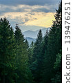 Mountain Landscape of Yablunytskyi Pass with Village Houses and Green Hills 139476251