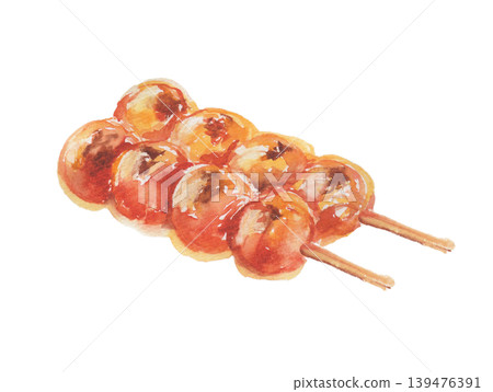 Watercolor illustration of mitarashi dango Watercolor illustration of mitarashi dango 139476391