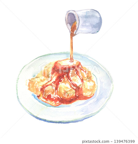 水彩插畫:蕨餅配紅糖漿 水彩插畫:蕨餅配紅糖漿 139476399