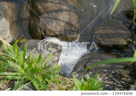 The appearance of water flowing through the gaps in the rocks 139476896