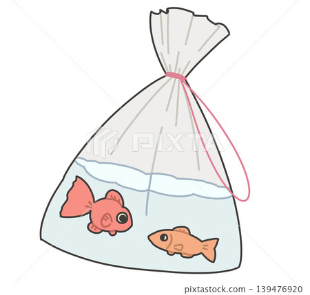 A goldfish scooping bag containing red and orange goldfish. A goldfish scooping bag containing red and orange goldfish. 139476920