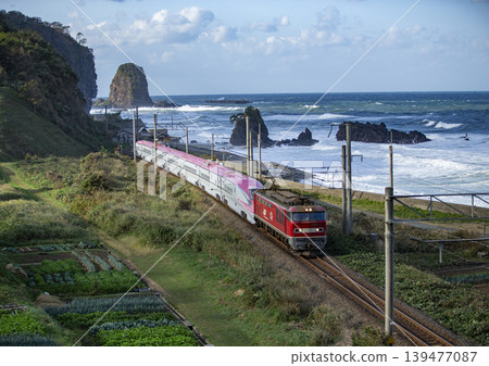 超級小町新幹線沿著海岸線行駛。 139477087