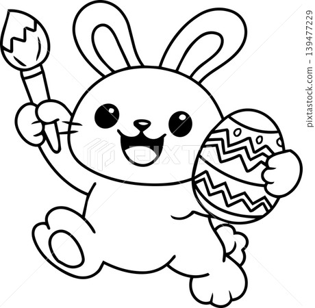 Easter bunny egg paintbrush cute happy cartoon outline coloring cheerful animal spring holiday Easter bunny egg paintbrush cute happy cartoon outline coloring cheerful animal spring holiday 139477229