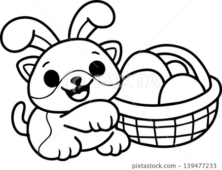 Cute bunny Easter egg basket cartoon happy animal outline coloring page joyful spring Cute bunny Easter egg basket cartoon happy animal outline coloring page joyful spring 139477233