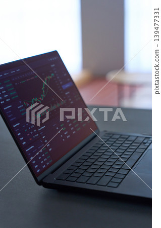 A laptop displaying stock charts A laptop displaying stock charts 139477331