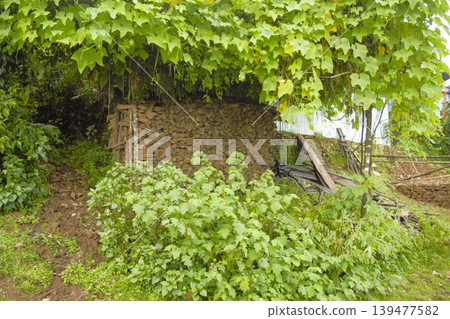 A traditional mountain village landscape in the Annapurna region with firewood. A traditional mountain village landscape in the Annapurna region with firewood. 139477582