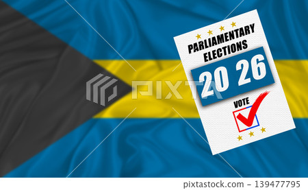 Bahamas parliamentary elections with flag in the background. Ballot on a Bahamian flag, concept Bahamas parliamentary elections with flag in the background. Ballot on a Bahamian flag, concept 139477795