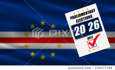 Cape Verde parliamentary elections with flag in the background. Ballot on a Cape Verdean flag, concept Cape Verde parliamentary elections with flag in the background. Ballot on a Cape Verdean flag, concept 139477798