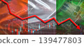 Ivorian financial crisis on economic graph. Financial fall of Ivory Coast on economy market 139477803