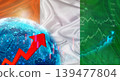 Global financial growth with Ivory Coast flag. Financial growth with Ivory Coast flag on economic background 139477804
