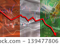 Ivory Coast financial fall on economy market. Ivorian financial crisis on economic graph 139477806
