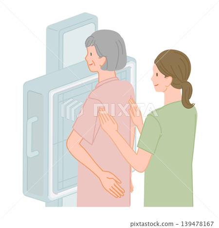 老年女性在醫院體檢時接受胸部X光檢查 老年女性在醫院體檢時接受胸部X光檢查 139478167