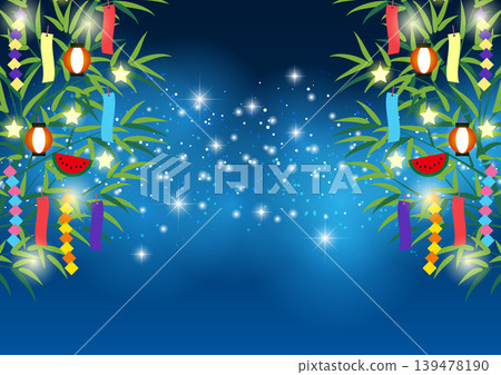 A Tanabata-themed illustration featuring the dark night sky and the Milky Way, horizontal format, Japanese style, and cute. 139478190