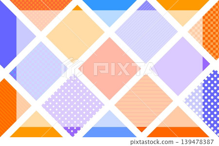 Geometric patterns, frames, squares, dots, stripes, grid patterns, orange, blue 139478387