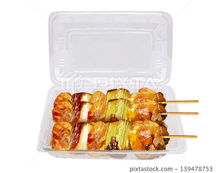 Opened a pack of grilled chicken skewers (chicken and green onion). 139478753