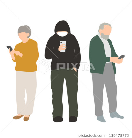 Illustrations depicting smartphone scams targeting the elderly and suspicious individuals. Illustrations depicting smartphone scams targeting the elderly and suspicious individuals. 139478773