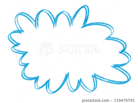 A speech bubble with double lines drawn in textured blue. A speech bubble with double lines drawn in textured blue. 139478791