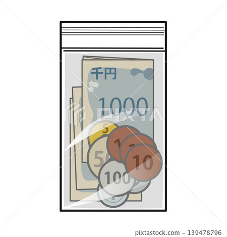 Cash (bills and coins) in a resealable bag Cash (bills and coins) in a resealable bag 139478796