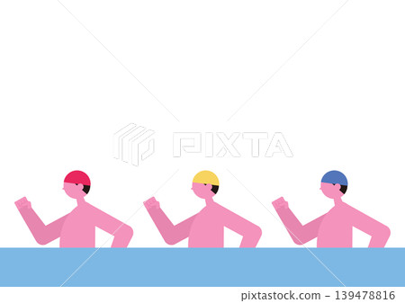 向量圖描繪了一群男人在游泳池中行走的場景。 139478816