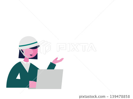 Vector illustration of a female baseball coach holding a laptop (left, white helmet) 139478858