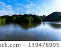 The mountain slopes along the lakeshore have disappeared, and the Nara Nunome Dam is almost at full capacity, with the expansive lake surface reflecting the beautiful blue sky (Part 2) 139478995