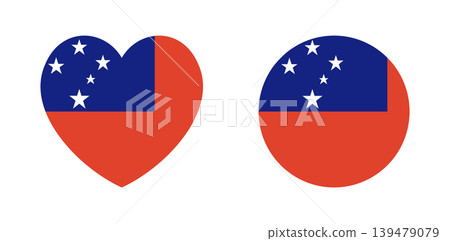 Samoa flag heart, round emblem design element, sticker, badge set. Flag of Samoa icon, button. Samoa flag banner, background in circle, heart shape. Samoa flag heart, round emblem design element, sticker, badge set. Flag of Samoa icon, button. Samoa flag banner, background in circle, heart shape. 139479079