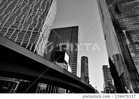 The cluster of high-rise buildings around Shibuya Station, where redevelopment is underway (monochrome) The cluster of high-rise buildings around Shibuya Station, where redevelopment is underway (monochrome) 139479117