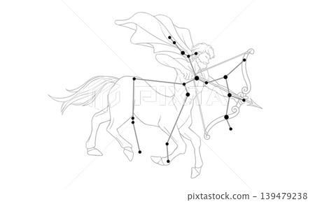 射手座單色線條畫插圖(含半人馬和星座線條) 射手座單色線條畫插圖(含半人馬和星座線條) 139479238