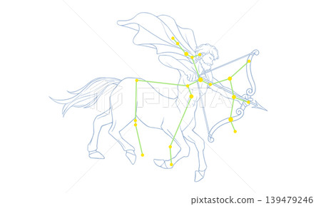 Color line art illustration of Sagittarius (with a picture of a centaur and constellation lines) Color line art illustration of Sagittarius (with a picture of a centaur and constellation lines) 139479246