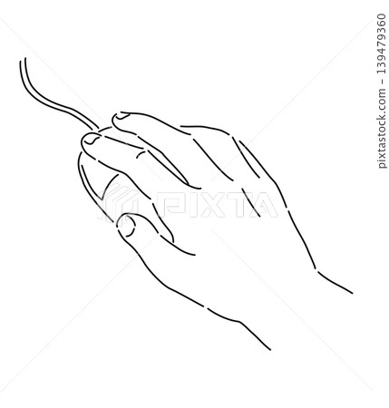 一手握著電腦滑鼠的線條畫插圖 139479360