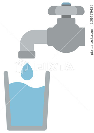 A color icon of a cup pouring water from a tap. 139479425