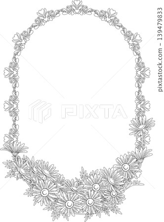 Vintage Calligraphy Style Frame Material 293 <Flower (Marguerite) Oval Decorative Border/Frame - Black and White/Monochrome> Vintage Calligraphy Style Frame Material 293 <Flower (Marguerite) Oval Decorative Border/Frame - Black and White/Monochrome> 139479833