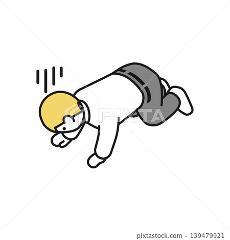 Isometric illustration: A man in a suit (shirt) collapses in disappointment. Isometric illustration: A man in a suit (shirt) collapses in disappointment. 139479921
