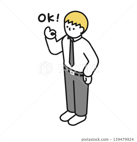 等距插圖：一名身穿西裝（襯衫）的男子做出「OK」手勢。 139479924