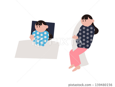 A set of illustrations of a sleeping woman and a pregnant woman. A set of illustrations of a sleeping woman and a pregnant woman. 139480156