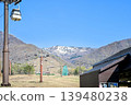 Image of a ski resort in the green season against a blue sky background. 139480238