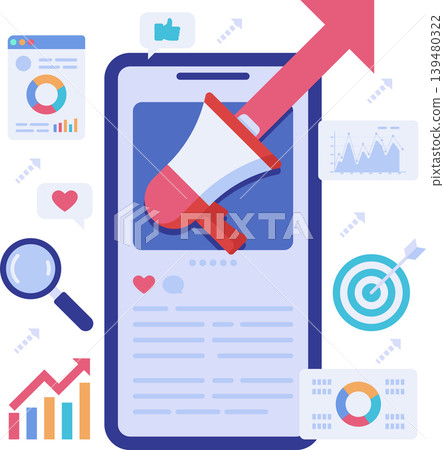 Social Media Marketing Strategy on Smartphone with Megaphone Social Media Marketing Strategy on Smartphone with Megaphone 139480322