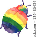 Watercolor rainbow ladybug illustration inspired by Pride Month celebrations with vibrant LGBTQ colors and whimsical artistic style. 139480434