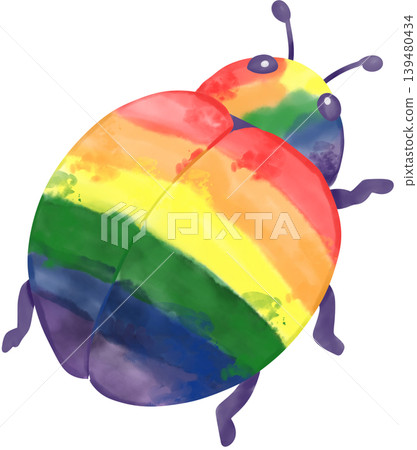 Watercolor rainbow ladybug illustration inspired by Pride Month celebrations with vibrant LGBTQ colors and whimsical artistic style. Watercolor rainbow ladybug illustration inspired by Pride Month celebrations with vibrant LGBTQ colors and whimsical artistic style. 139480434