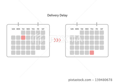 A calendar illustration depicting delays in delivery dates and schedules. A calendar illustration depicting delays in delivery dates and schedules. 139480678