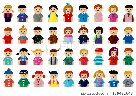 A set of illustrations of various children's faces (hand-drawn, colored pencil style) A set of illustrations of various children's faces (hand-drawn, colored pencil style) 139481648