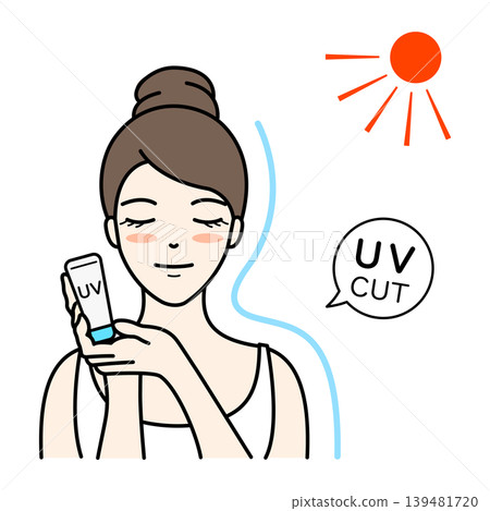 女性的美麗形象：用防曬乳阻擋紫外線。 139481720