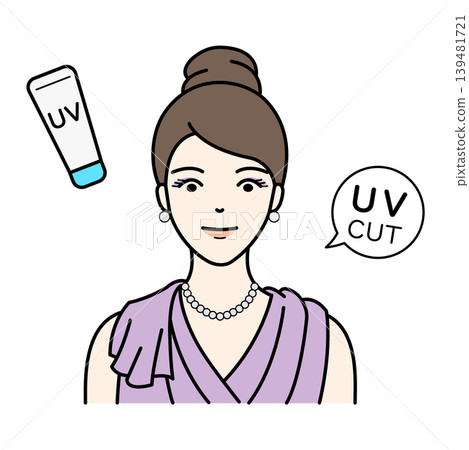一張身穿洋裝、注重防曬的女性美麗照片。 一張身穿洋裝、注重防曬的女性美麗照片。 139481721