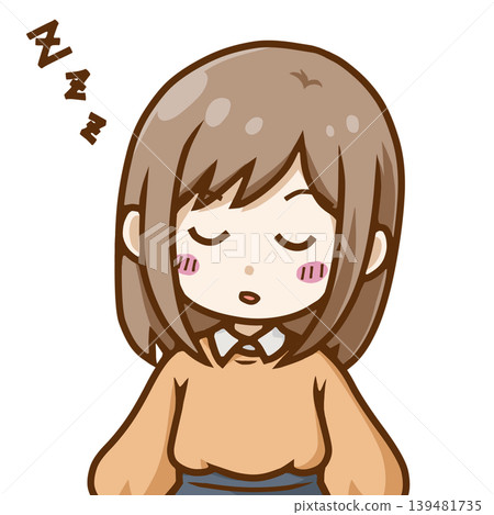 一幅昏昏欲睡的女子打盹或即將入睡的插圖。 一幅昏昏欲睡的女子打盹或即將入睡的插圖。 139481735