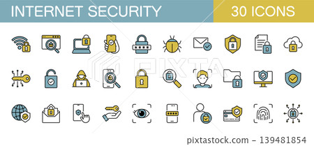 Line icon set related to internet security (color) Line icon set related to internet security (color) 139481854
