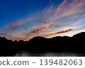 A beautiful sunset over the Nara Nunome Dam, filled to capacity; sunset clouds coloring the sky during the beautiful blue hour (Part 2) 139482063